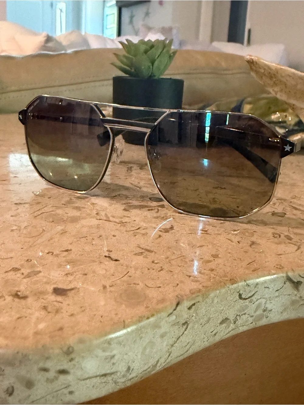 Men’s Silver Aviator Sunglasses - Gray Lenses